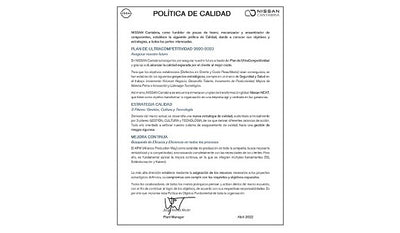 Política de Calidad Nissan Cantabria